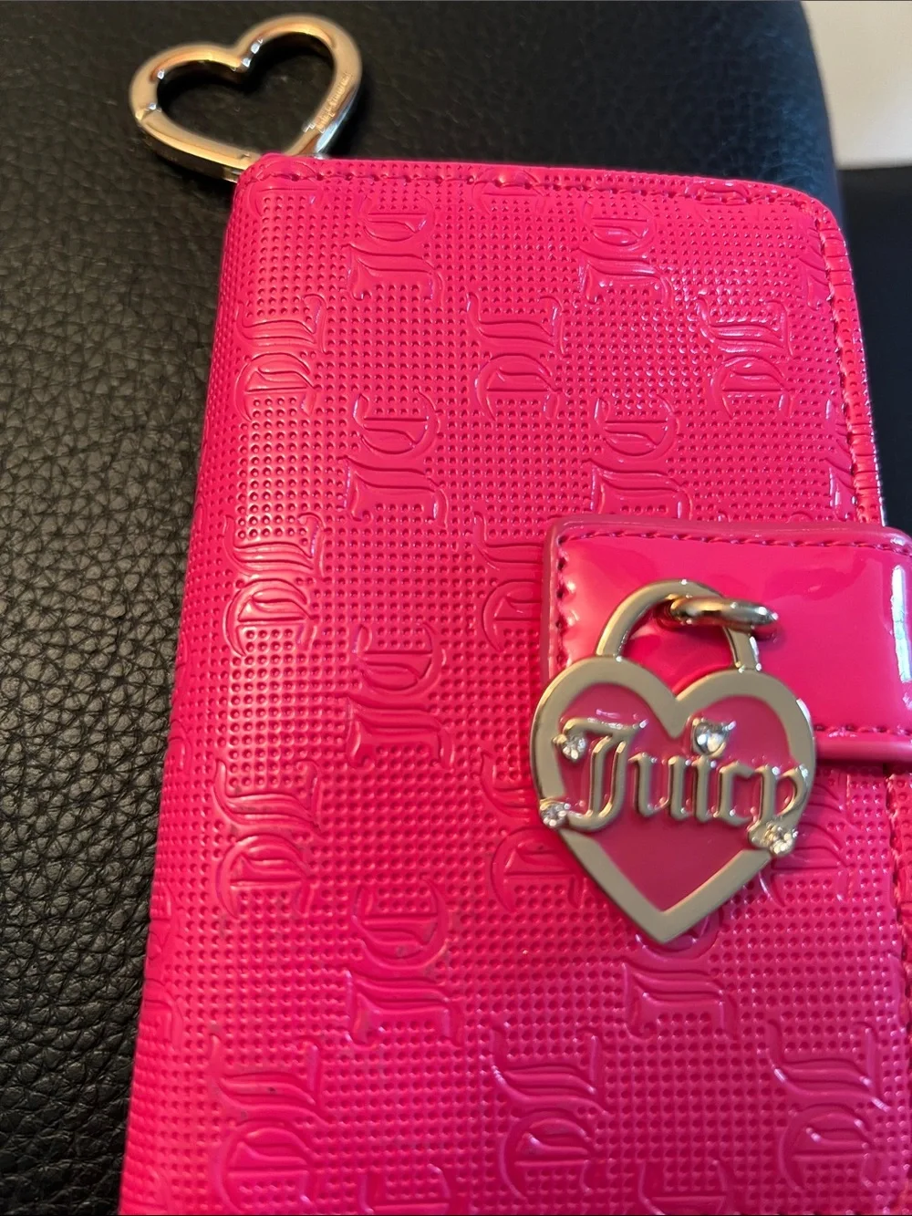 Juicy Couture Hot Pink Embossed Wallet with Heart Charm